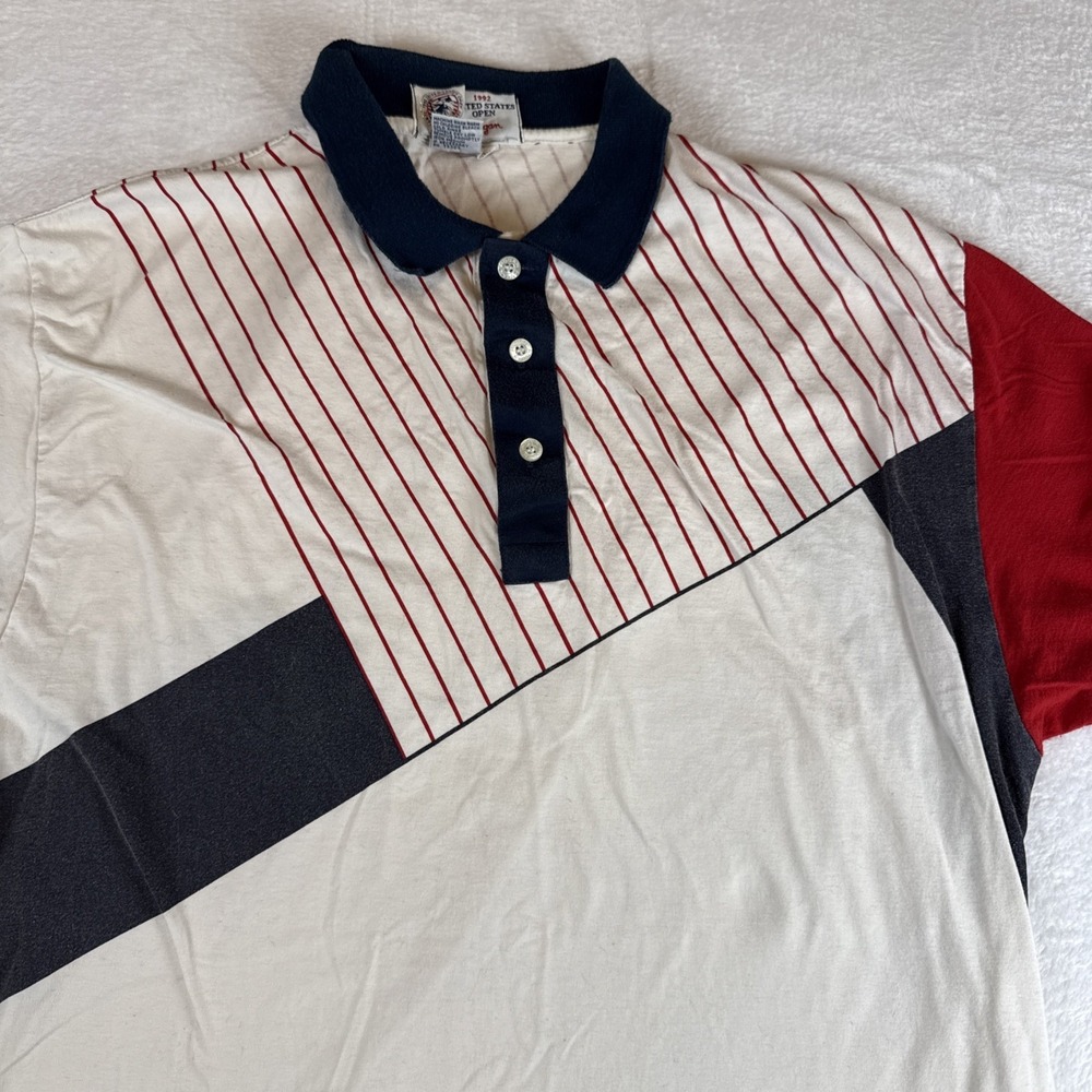 Vintage 1992 U.S. Open Golf Polo Shirt XL Red White‎ Blue Striped Pebble Beach